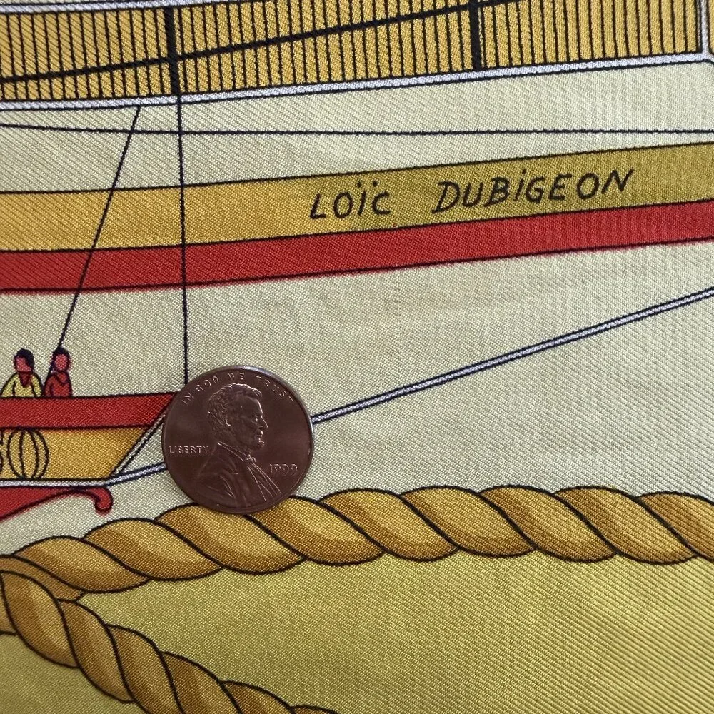 HERMES Vintage Les Folies du Ciel Yellow 90 cm Silk Square Scarf Box Good RARE - Picture 8 of 16